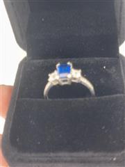 Sapphire Lady's Stone & Diamond Ring 4 Diamonds .50 Carat T.W. 10K White Gold